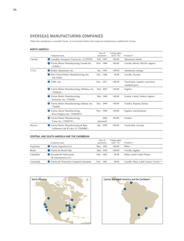 OVERSEAS MANUFACTURING COMPANIES (Plants That Manufacture Or Assemble Toyota- Or Lexus-Brand Vehicles and Component Manufacturers Established by Toyota)