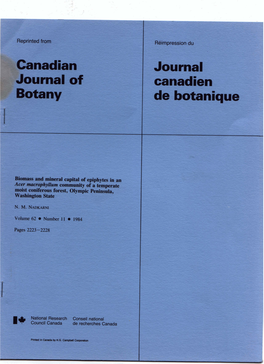 Biomass and Mineral Capital of Epiphytes in an Acer Macrophyllum Community of a Temperate Moist Coniferous Forest, Olympic Peninsula, Washington State NALINIM