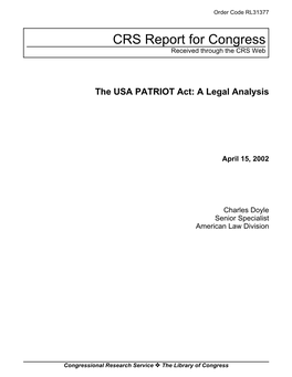 The USA PATRIOT Act: a Legal Analysis