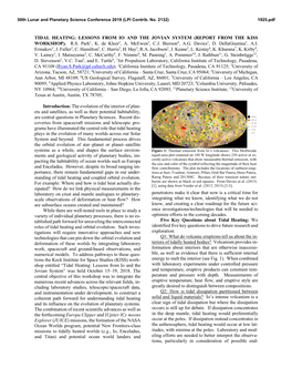 Tidal Heating: Lessons from Io and the Jovian System (Report from the Kiss Workshop)