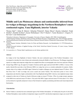 Middle and Late Pleistocene Climate and Continentality Inferred from Ice Wedges at Batagay Megaslump in the Northern Hemisphere