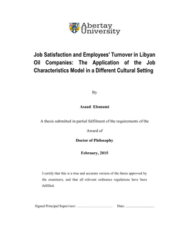 Job Satisfaction and Employees' Turnover in Libyan Oil Companies: the Application of the Job Characteristics Model in a Different Cultural Setting