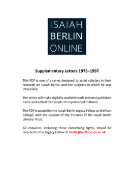 Supplementary Letters 1975–1997