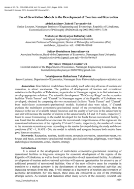 Use of Gravitation Models in the Development of Tourism and Recreation