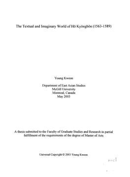 The Textual and Imaginary World of Ho Kyongbon (1563-1589) Young