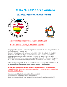 BALTIC CUP ELITE SERIES 2019/2020 Season Announcement