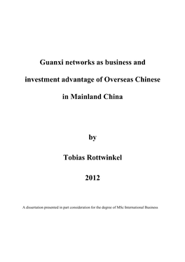 Guanxi Networks As Business and Investment Advantage of Overseas