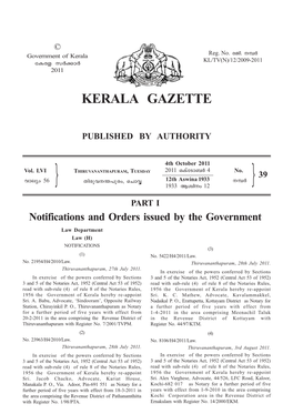 Kerala Gazette Published by Authority