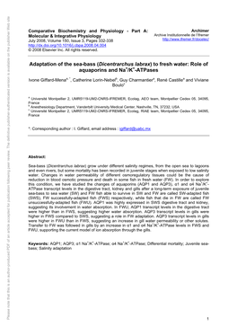 Adaptation of the Sea-Bass (Dicentrarchus Labrax) to Fresh