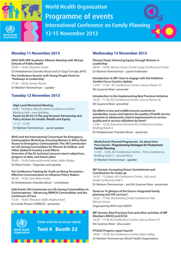 Programme of Events International Conference on Family Planning 12-15 November 2013