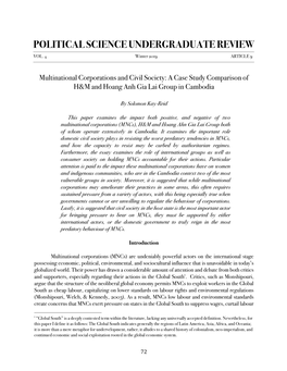 Multinational Corporations and Civil Society: a Case Study Comparison of H&M and Hoang Anh Gia Lai Group in Cambodia