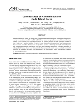 Current Status of Mammal Fauna on Jindo Island, Korea