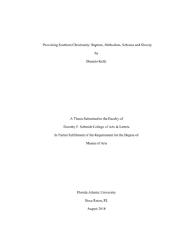 Provoking Southern Christianity: Baptists, Methodists, Schisms and Slavery