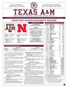 Aggies Host Huskers on Parents' Weekend