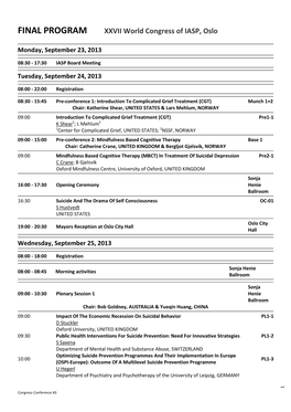 FINAL PROGRAM XXVII World Congress of IASP, Oslo