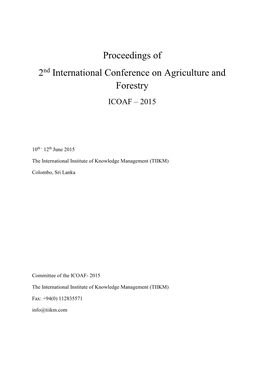 Proceedings of 2Nd International Conference on Agriculture and Forestry ICOAF – 2015