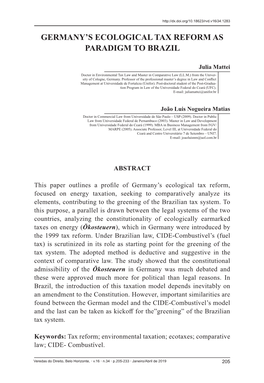 Germany's Ecological Tax Reform As Paradigm to Brazil