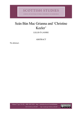 Seán Bán Mac Grianna and 'Christine Keeler'