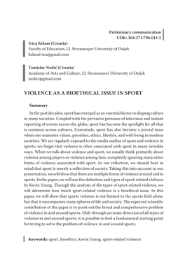 Violence As a Bioethical Issue in Sport