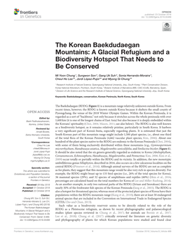 The Korean Baekdudaegan Mountains: a Glacial Refugium and a Biodiversity Hotspot That Needs to Be Conserved