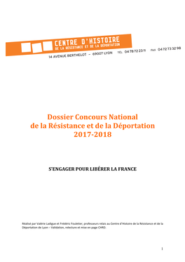 Dossier Concours National De La Résistance Et De La Déportation 2017-2018