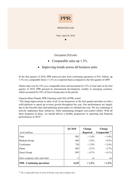 • Comparable Sales up 1.3% • Improving Trends Across All