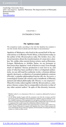 Chapter 1 INTRODUCTION the Apuleian Corpus Apuleius Of