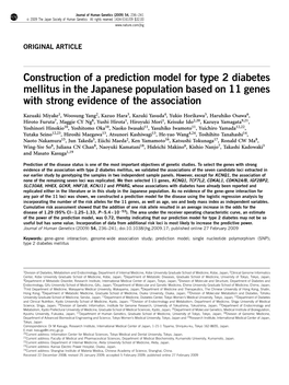 Construction of a Prediction Model for Type 2 Diabetes Mellitus in the Japanese Population Based on 11 Genes with Strong Evidence of the Association