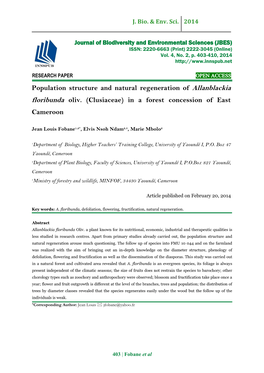 Population Structure and Natural Regeneration of Allanblackia Floribunda Oliv