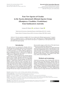 Four New Species of Cicadas in the Yoyetta Abdominalis (Distant) Species Group (Hemiptera: Cicadidae: Cicadettinae) from Southeastern Australia