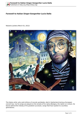 Farewell to Italian Singer-Songwriter Lucio Dalla Published on Iitaly.Org (