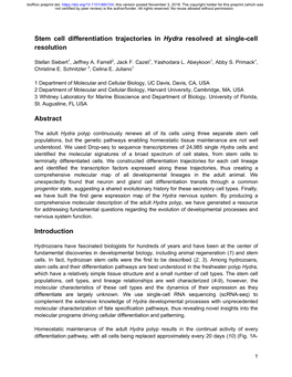 Stem Cell Differentiation Trajectories in Hydra Resolved at Single-Cell Resolution