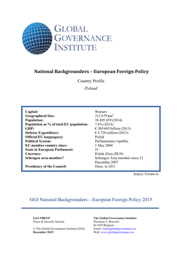 National Backgrounders – European Foreign Policy GGI National Backgrounders – European Foreign Policy 2015