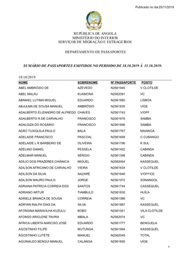 Departamento De Passaportes República De Angola Ministério Do Interior Serviços De Migração E Estrageiros Sumário De Passa