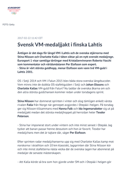 Svensk VM-Medaljjakt I Finska Lahtis
