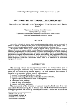 1. INTRODUCTION the Secondary Sulphate Minerals Appear In