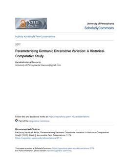 Parameterising Germanic Ditransitive Variation: a Historical-Comparative Study