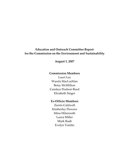 Education and Outreach Committee Report for the Commission on the Environment and Sustainability