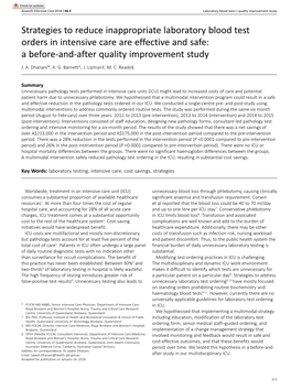 Strategies to Reduce Inappropriate Laboratory Blood Test Orders in Intensive Care Are Effective and Safe: a Before-And-After Quality Improvement Study J