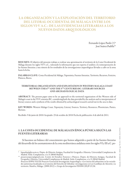 La Organización Y La Explotación Del Territorio Del Litoral Occidental De Málaga Entre Los Siglos Vi-V A.C.: De Las Evidencia