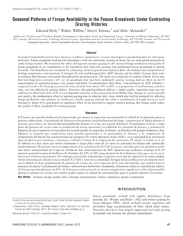 Seasonal Patterns of Forage Availability in the Fescue