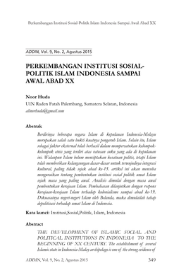 Perkembangan Institusi Sosial- Politik Islam Indonesia Sampai Awal Abad Xx