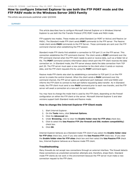 How to Configure Internet Explorer to Use Both the FTP PORT Mode and the FTP PASV Mode in the Windows Server 2003 Family