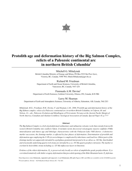 Protolith Age and Deformation History of the Big Salmon Complex, Relicts of a Paleozoic Continental Arc in Northern British Columbia1