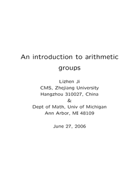 An Introduction to Arithmetic Groups