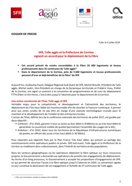 SFR, Tulle Agglo Et La Préfecture De Corrèze Signent Un Accord Pour Le Déploiement De La Fibre