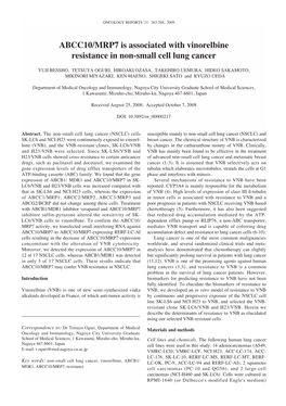 ABCC10/MRP7 Is Associated with Vinorelbine Resistance in Non-Small Cell Lung Cancer