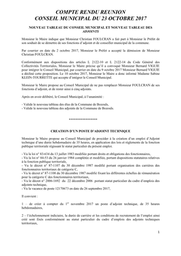 Compte Rendu Reunion Conseil Municipal Du 23 Octobre 2017