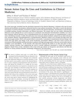 Serum Anion Gap: Its Uses and Limitations in Clinical Medicine