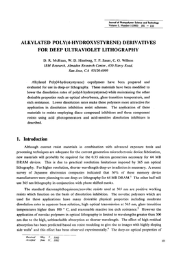 Alkylated Poly(4-Hydroxystyrene) Derivatives for Deep Ultraviolet Lithography